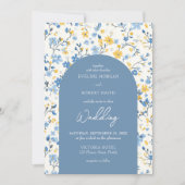 ボホエレガントブルーとイエローコテージの花のアーチ 招待状 (正面)