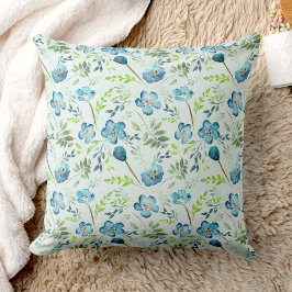 ボホエレガントブルーグリーン水彩花 クッション