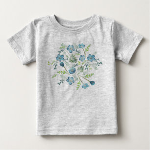 ボホエレガントブルーグリーン水彩花 ベビーTシャツ