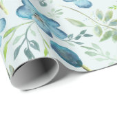 ボホエレガントブルーグリーン水彩花 ラッピングペーパー (ロールコーナー)
