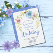 ボホエレガントブルーピンクローズフローラアーチ結婚ズ 招待状