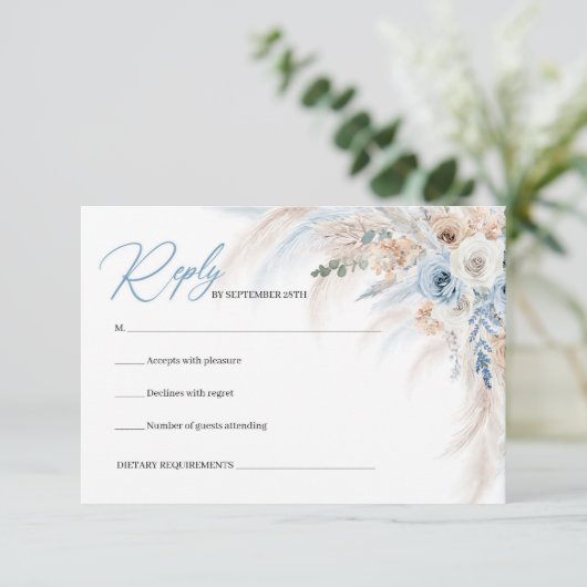 ボホエレガントブルーフローラとアイボリーバラパンパ 出欠カード (スタンド正面)