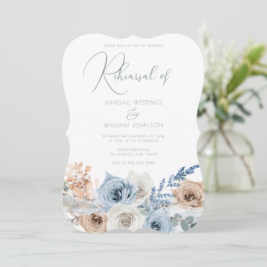 ボホエレガントブルーフローラのリハ結婚ーサルディナー 招待状 (スタンド正面)