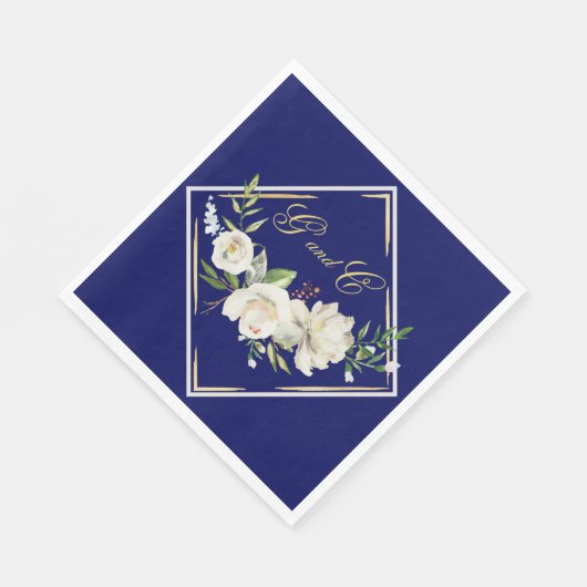 ボホエレガントブルーフローラ金ゴールド結婚ズモノグラム スタンダードランチョンナプキン (角)