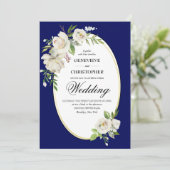 ボホエレガントブルーフローラ金ゴールド結婚式招待状 招待状 (スタンド正面)