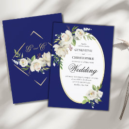 ボホエレガントブルーフローラ金ゴールド結婚式招待状 招待状