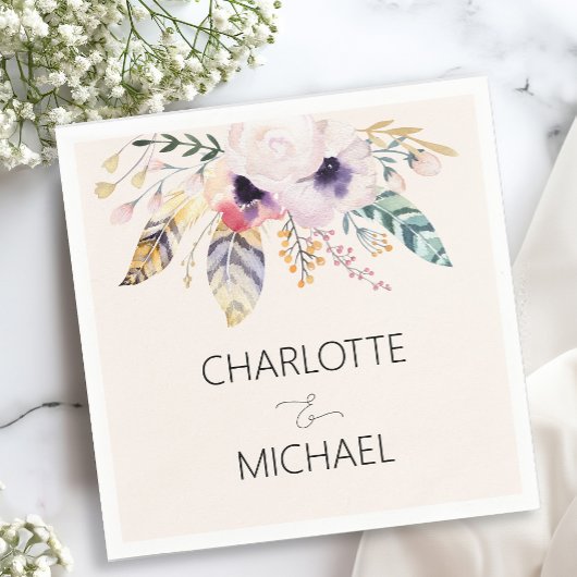 ボホエレガントブーケ結婚ス スタンダードカクテルナプキン