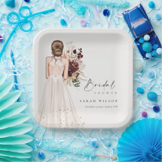 ボホエレガントホワイトズ結婚ガウンブライダルシャワー ペーパープレート (パーティー)