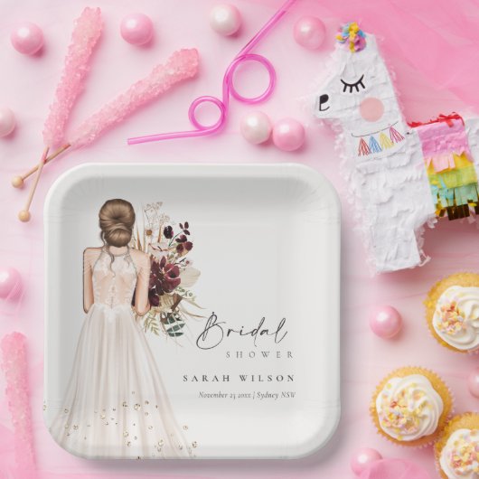 ボホエレガントホワイトズ結婚ガウンブライダルシャワー ペーパープレート (パーティー)