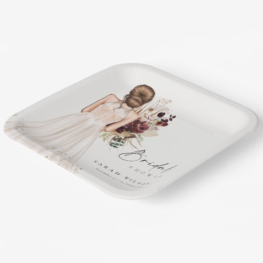 ボホエレガントホワイトズ結婚ガウンブライダルシャワー ペーパープレート (傾斜あり)