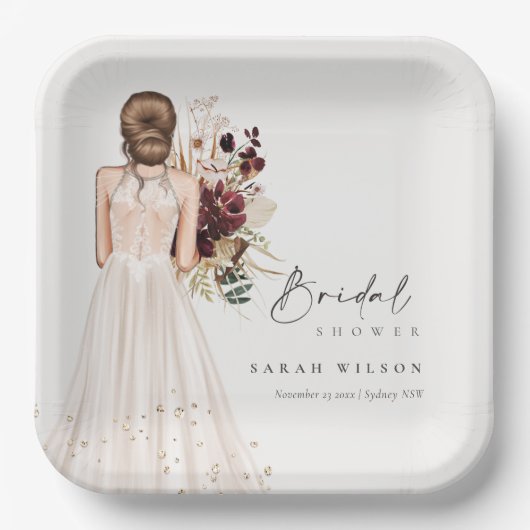 ボホエレガントホワイトズ結婚ガウンブライダルシャワー ペーパープレート (正面)