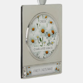 ボホエレガントホワイトデイジーフローラ初めてのクリスマス シルバープレートバナーオーナメント (右)