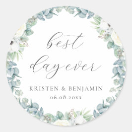 ボホエレガントホワイトフローラグリーンリー結婚式の引き出物 ラウンドシール