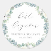 ボホエレガントホワイトフローラグリーンリー結婚式の引き出物 ラウンドシール (正面)