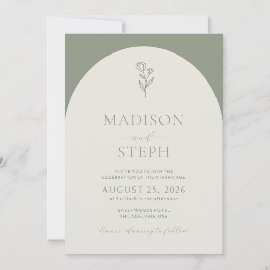 ボホエレガントボタニカルセージ緑結婚の写真 招待状 (正面)