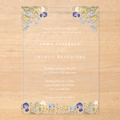 ボホエレガントボタニカルワイルドフラワースクリプ結婚ト アクリル招待状 (正面)