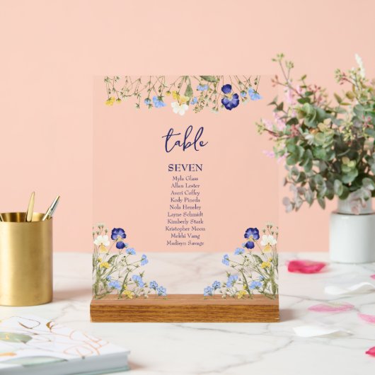 ボホエレガントボタニカルワイルドフラワーズブルー結婚ズ アクリルサイン (ウェディング)