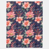 ボホエレガントボタニカル美しい野草海軍 フリースブランケット (正面)