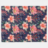 ボホエレガントボタニカル美しい野草海軍 フリースブランケット (正面(横))