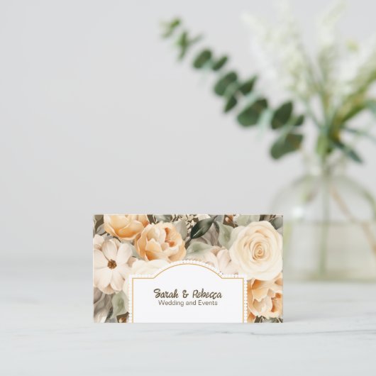 ボホエレガントボヘミアン金ゴールドシャンパンブラウンフローラ 名刺 (スタンド正面)