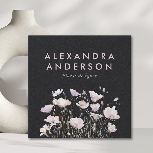 ボホエレガントミニマルピンクワイルドフラワーウォーター色 スクエア名刺