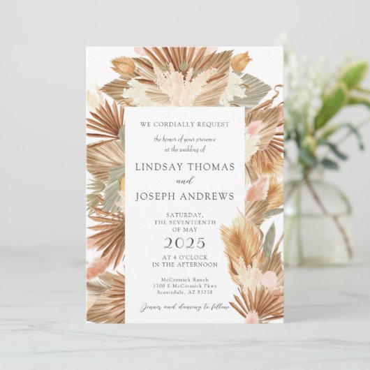 ボホエレガントモダンフローラ結婚式招待状 招待状 (スタンド正面)