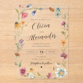 ボホエレガントモダンワイルドフラワー結婚ズ アクリル招待状 (正面)