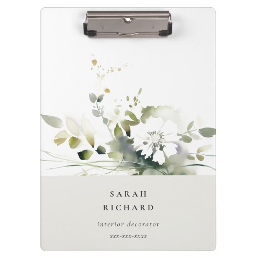 ボホエレガントモダン抽象芸術グリーンホワイトフローラ クリップボード (正面)