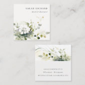 ボホエレガントモダン抽象芸術グリーンホワイトフローラ スクエア名刺 (正面/裏面)