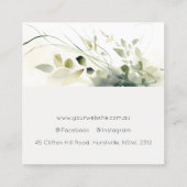 ボホエレガントモダン抽象芸術グリーンホワイトフローラ スクエア名刺 (裏面)