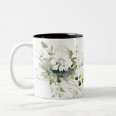 ボホエレガントモダン抽象芸術グリーンホワイトフローラ ツートーンマグカップ (左)