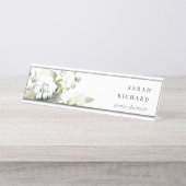 ボホエレガントモダン抽象芸術グリーンホワイトフローラ デスクネームプレート (正面)