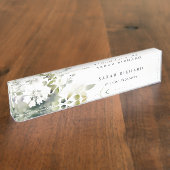 ボホエレガントモダン抽象芸術グリーンホワイトフローラ デスクネームプレート (側面)