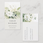 ボホエレガントモダン抽象芸術グリーンホワイトフローラ 名刺 (正面/裏面)