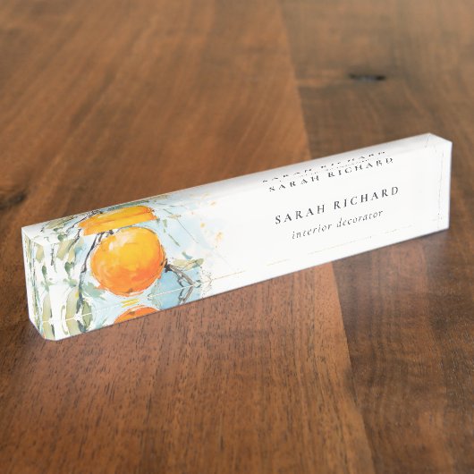 ボホエレガントモダン抽象芸術スケッチオレンジガーデン デスクネームプレート (側面)