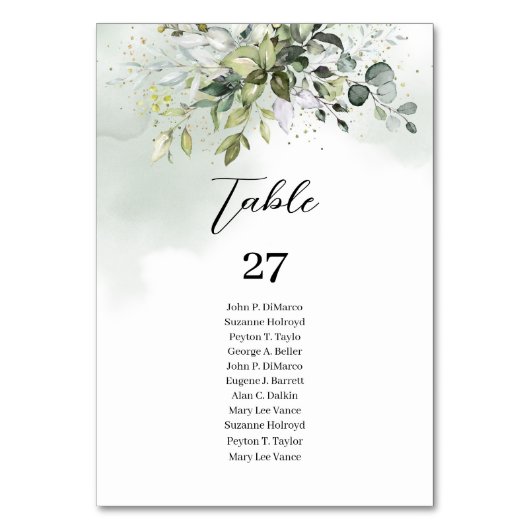 ボホエレガントユーカリの緑の枝金ゴールド テーブルナンバー (正面)