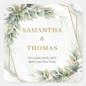 ボホエレガントユーカリ緑の金ゴールドシール スクエアシール (正面)