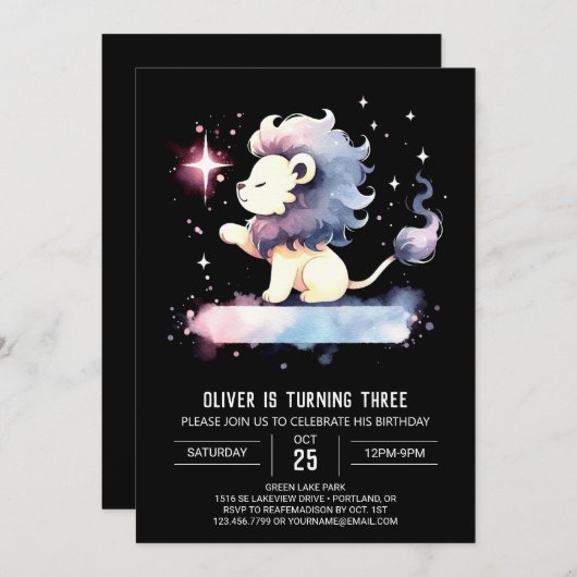 ボホエレガントライオン誕生日 招待状 (正面/裏面)