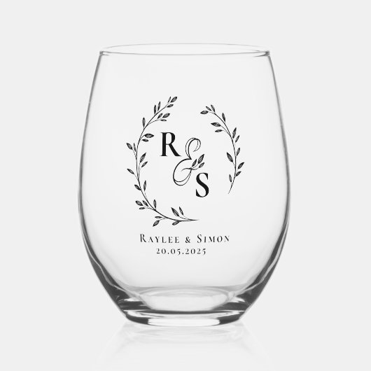 ボホエレガントラインアートフローラリースモノグラムの ステムなしワイングラス (正面)