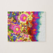 ボホエレガントレトロひまわりピンク黄色い花 ジグソーパズル (横)