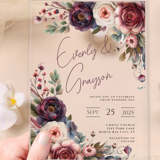 ボホエレガントロビクトリアンーズブーケ アクリル招待状