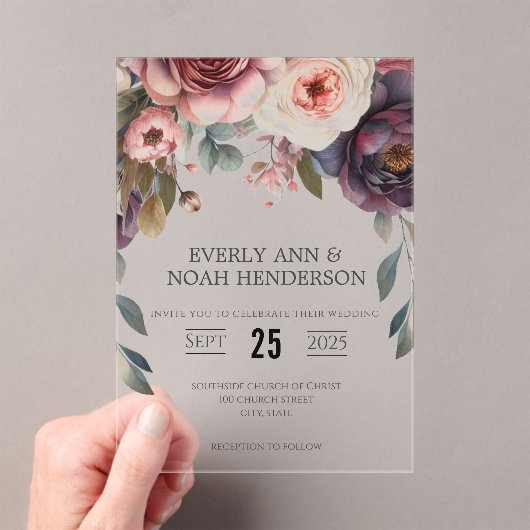 ボホエレガントロビクトリアンーズ結婚ローズ アクリル招待状 (インサイチュ (ポータブル))