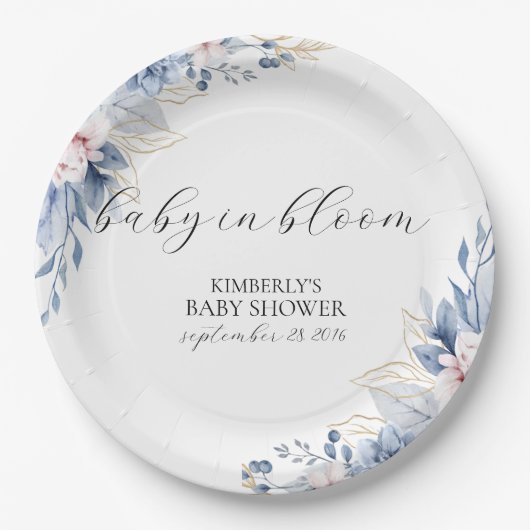 ボホエレガントワイルドフラワーの赤ちゃんシャワー ペーパープレート (正面)