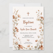ボホエレガントワイルドフラワーほこりバラ写真バプテスマ 招待状 (正面)