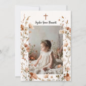 ボホエレガントワイルドフラワーほこりバラ写真バプテスマ 招待状 (裏面)