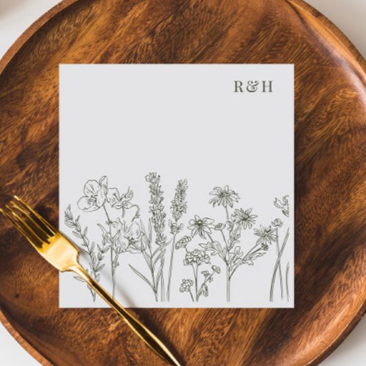 ボホエレガントワイルドフラワーオリーブグリーン結婚ズ スタンダードカクテルナプキン