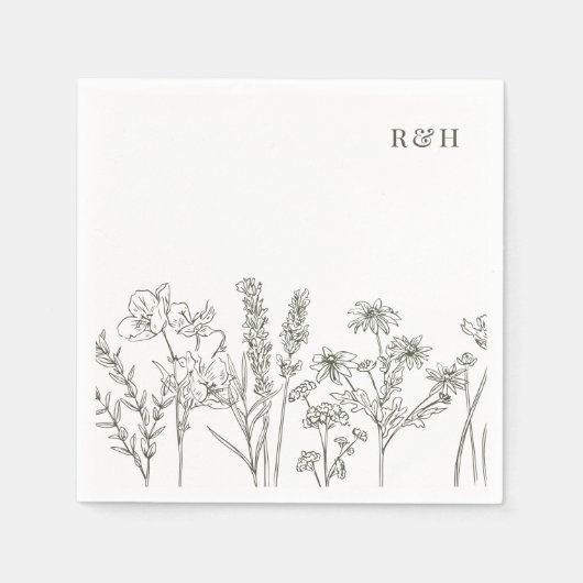 ボホエレガントワイルドフラワーオリーブグリーン結婚ズ スタンダードカクテルナプキン (正面)