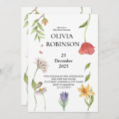 ボホエレガントワイルドフラワーガール赤ちゃんシャワー 招待状 (正面/裏面)