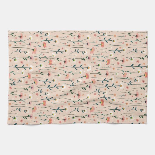 ボホエレガントワイルドフラワーサマーガーデン赤面 キッチンタオル (横)