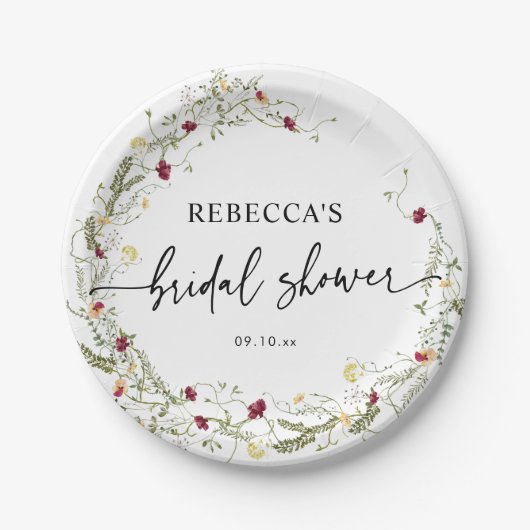 ボホエレガントワイルドフラワーズブライダルシャワー ペーパープレート (正面)